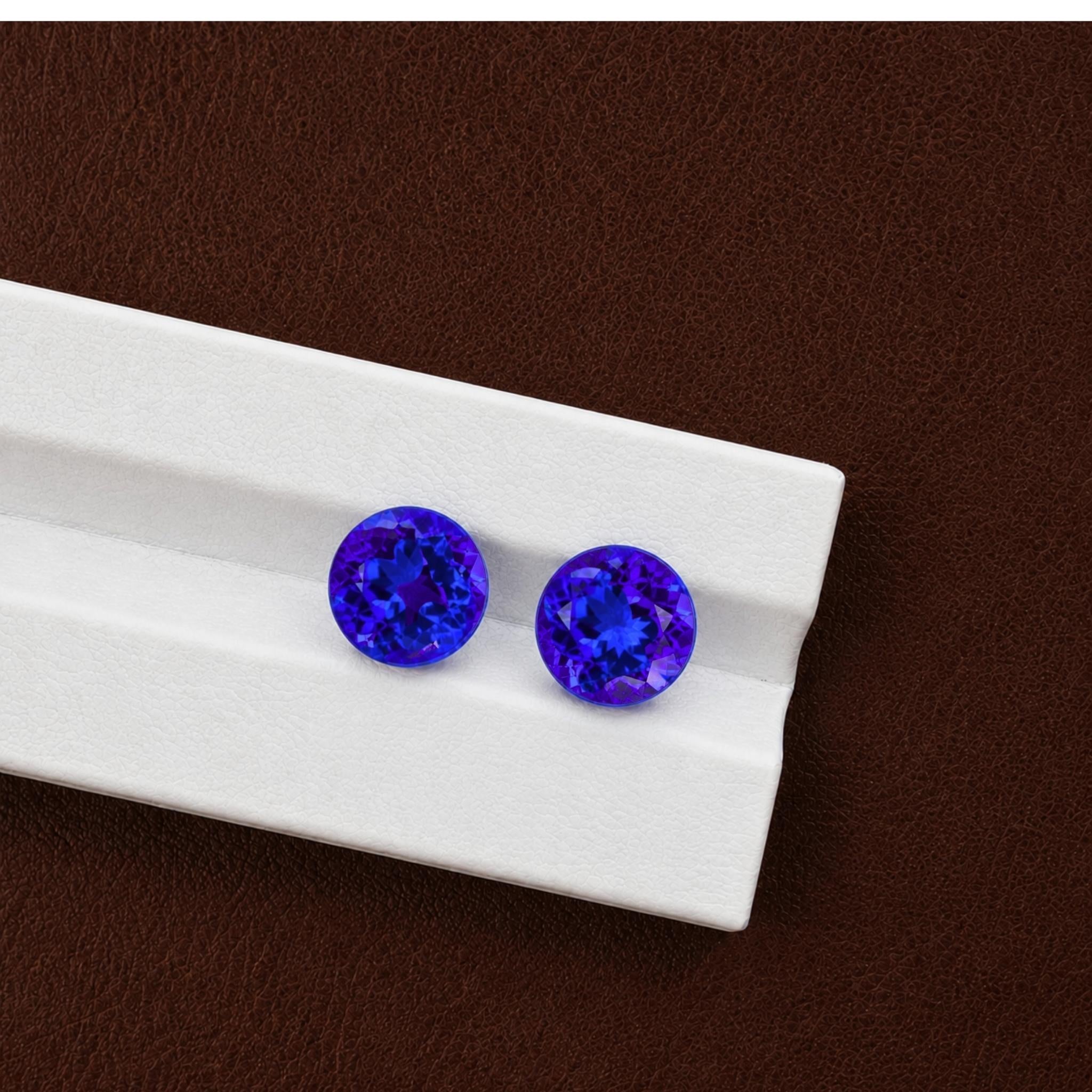 Außergewöhnliches 10 mm rundes Tansanit-Paar – selten & Top-Farbe