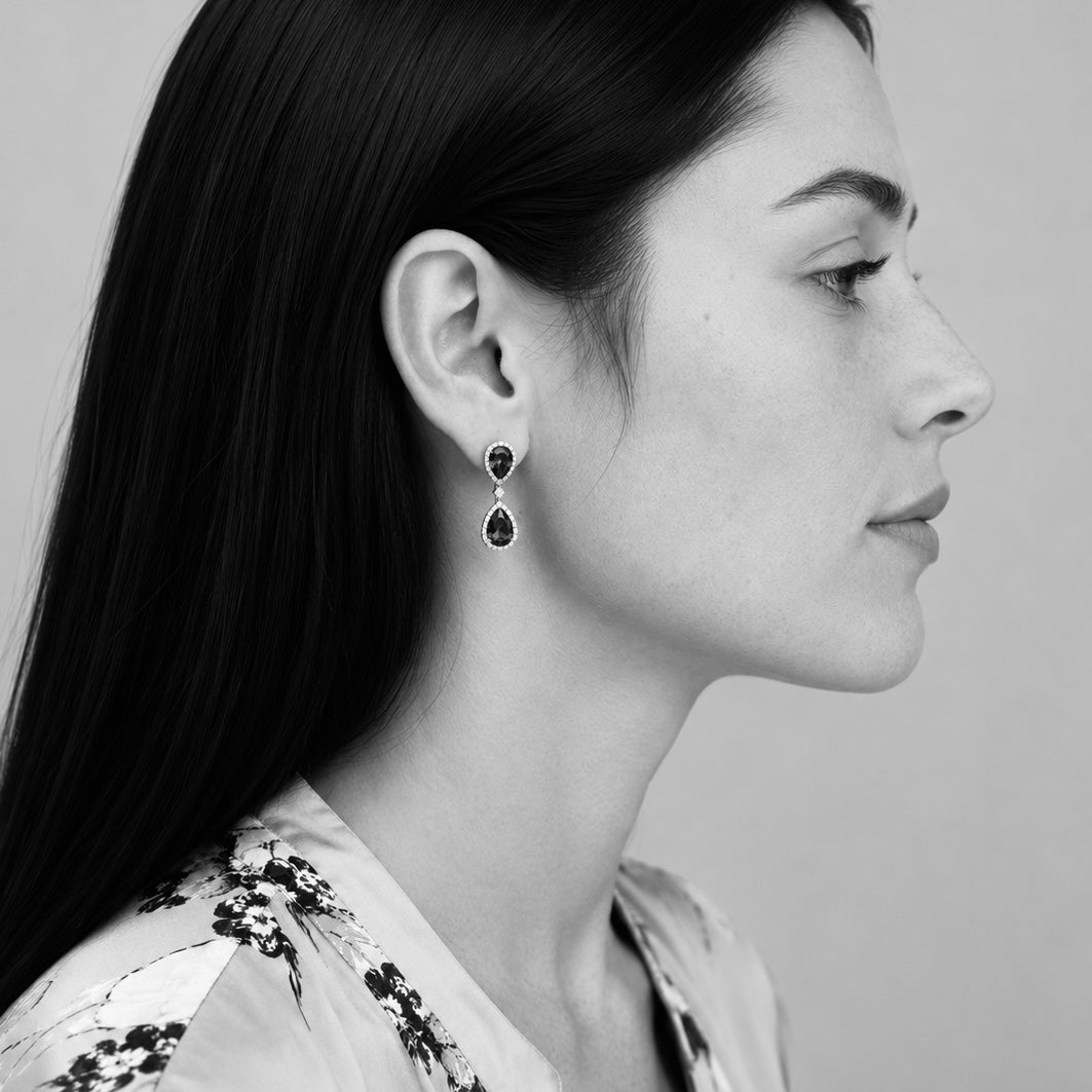 Double Pear-Shaped Tanzanite & Diamond Halo Earrings