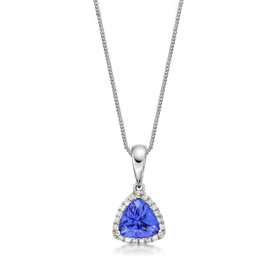1.00 Ct Trillion Cut Tanzanite Pendant With Diamond Halo