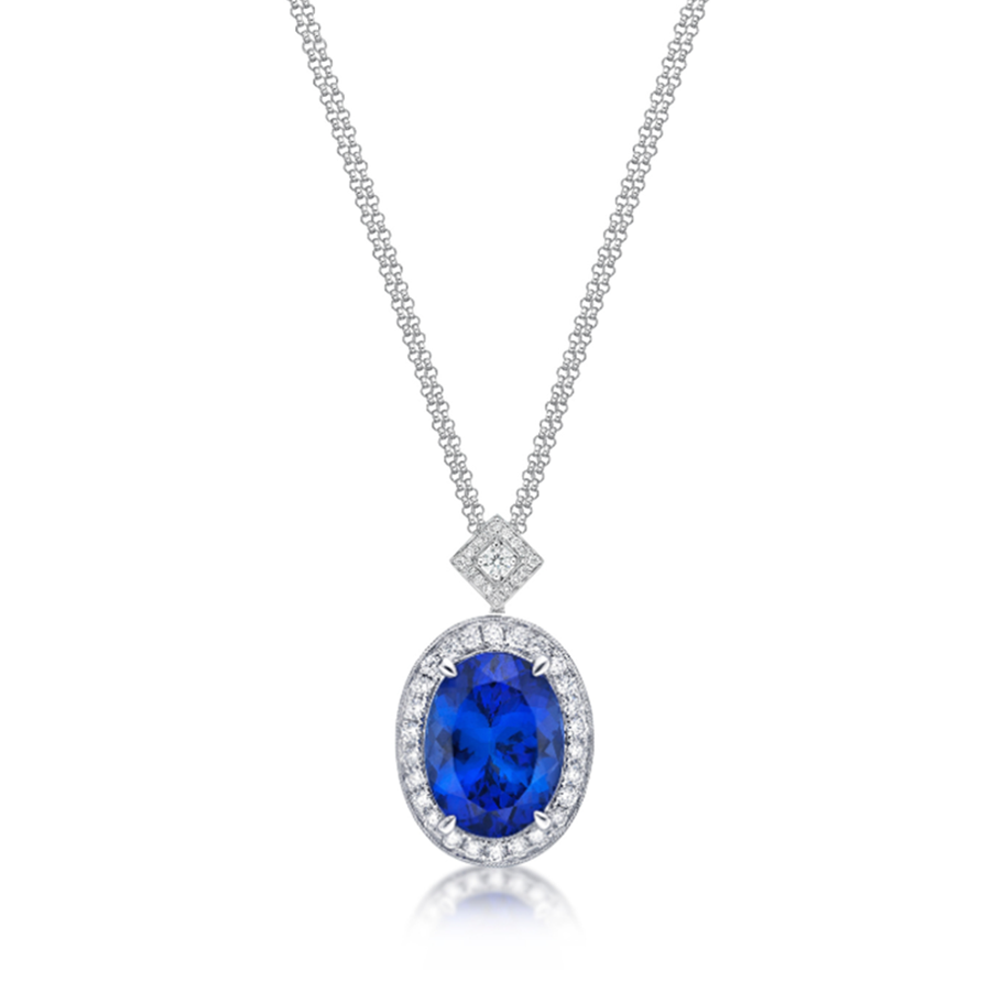 Magnificent 8 Ct Tanzanite Necklace With Diamond Halo