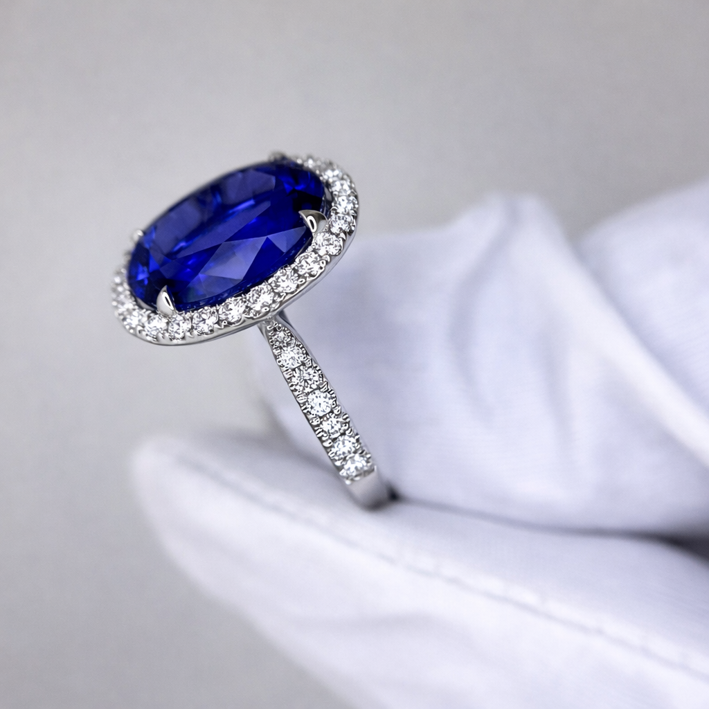 Exceptional Tanzanite 5.00 Carat Oval Diamond Halo Ring