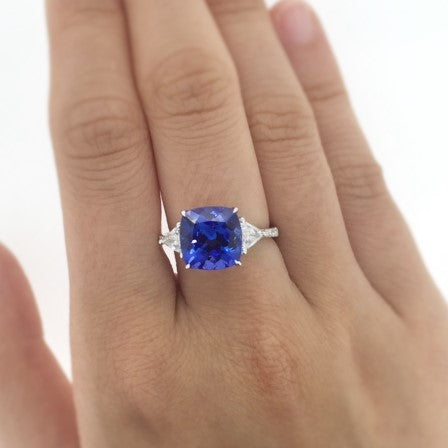 "Linda" Premier 4.63 Ct Cushion Cut Tanzanite & Diamond Ring