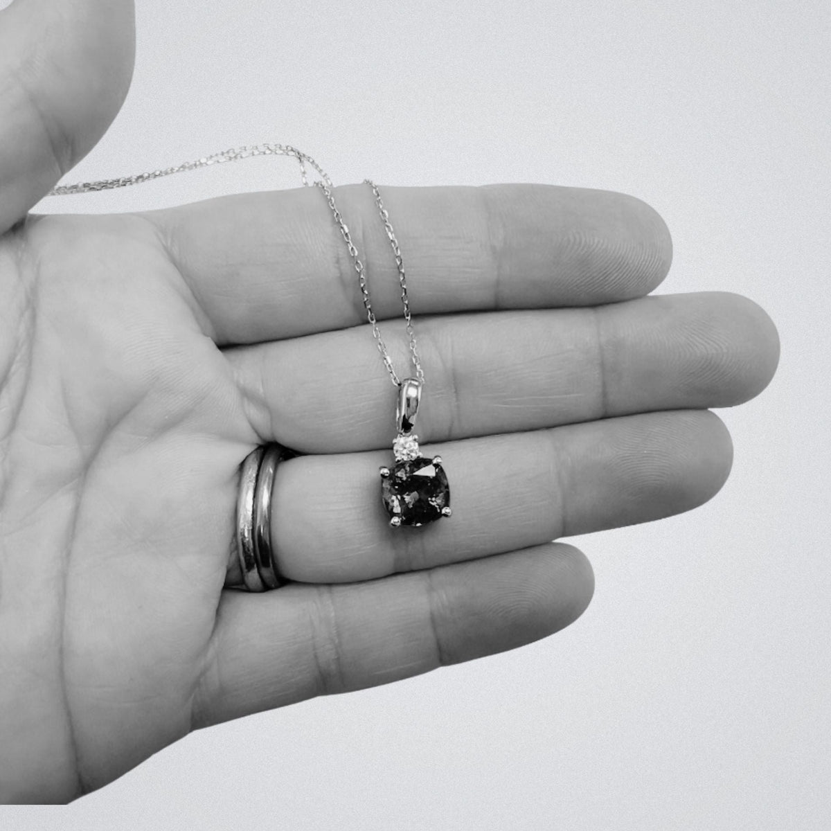 Cushion Cut Tanzanite & Diamond Pendant, White Gold