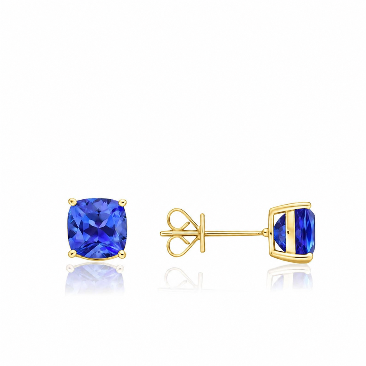 Cushion Cut Tanzanite Stud Earrings Yellow Gold - MADE TO ORDER