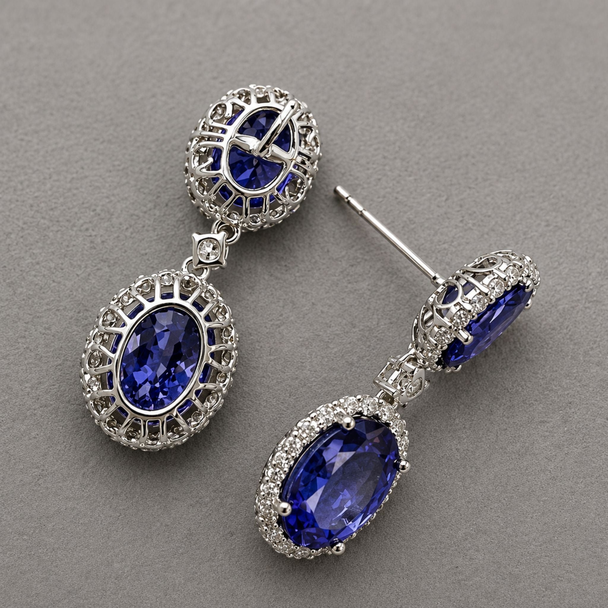 Hervorragende Tansanit- und Diamant-Halo-Ohrringe