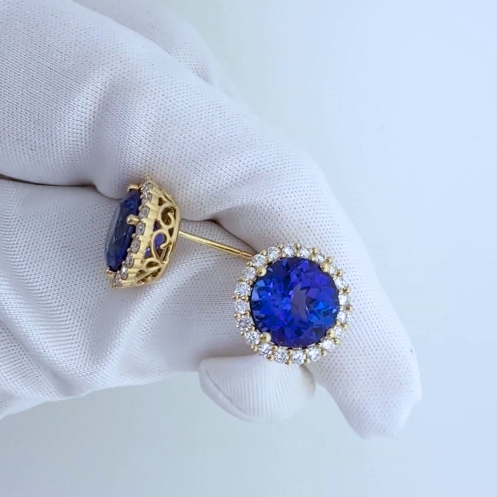 2.63 Ct Tanzanite & Diamond Halo Stud Earrings