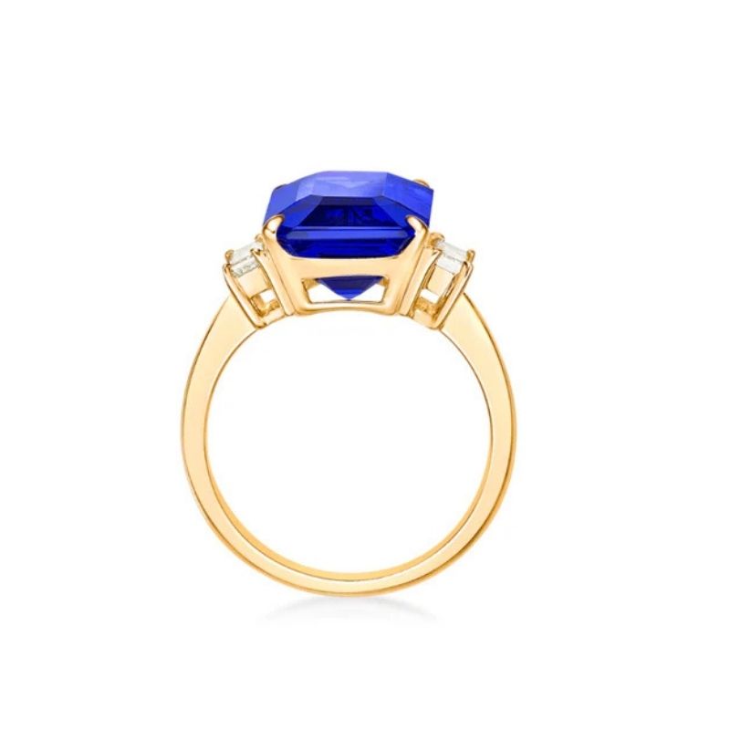 Emerald Cut Tanzanite Ring with Princess Cut  Diamonds