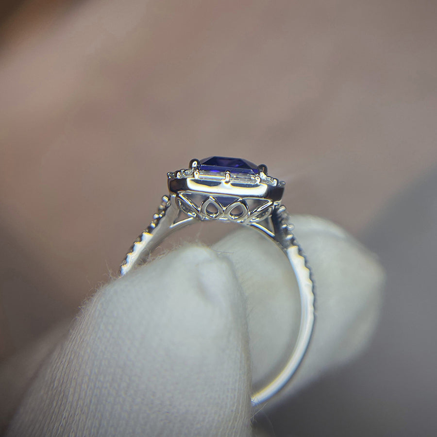 Emerald Cut Tanzanite & Baguette Diamond Ring – Made to Order