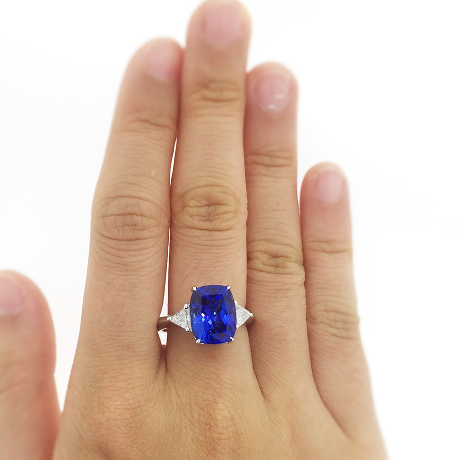 “Caroline": Exceptional 6.00 Ct Cushion Cut Tanzanite & Diamond Ring – Made To Order