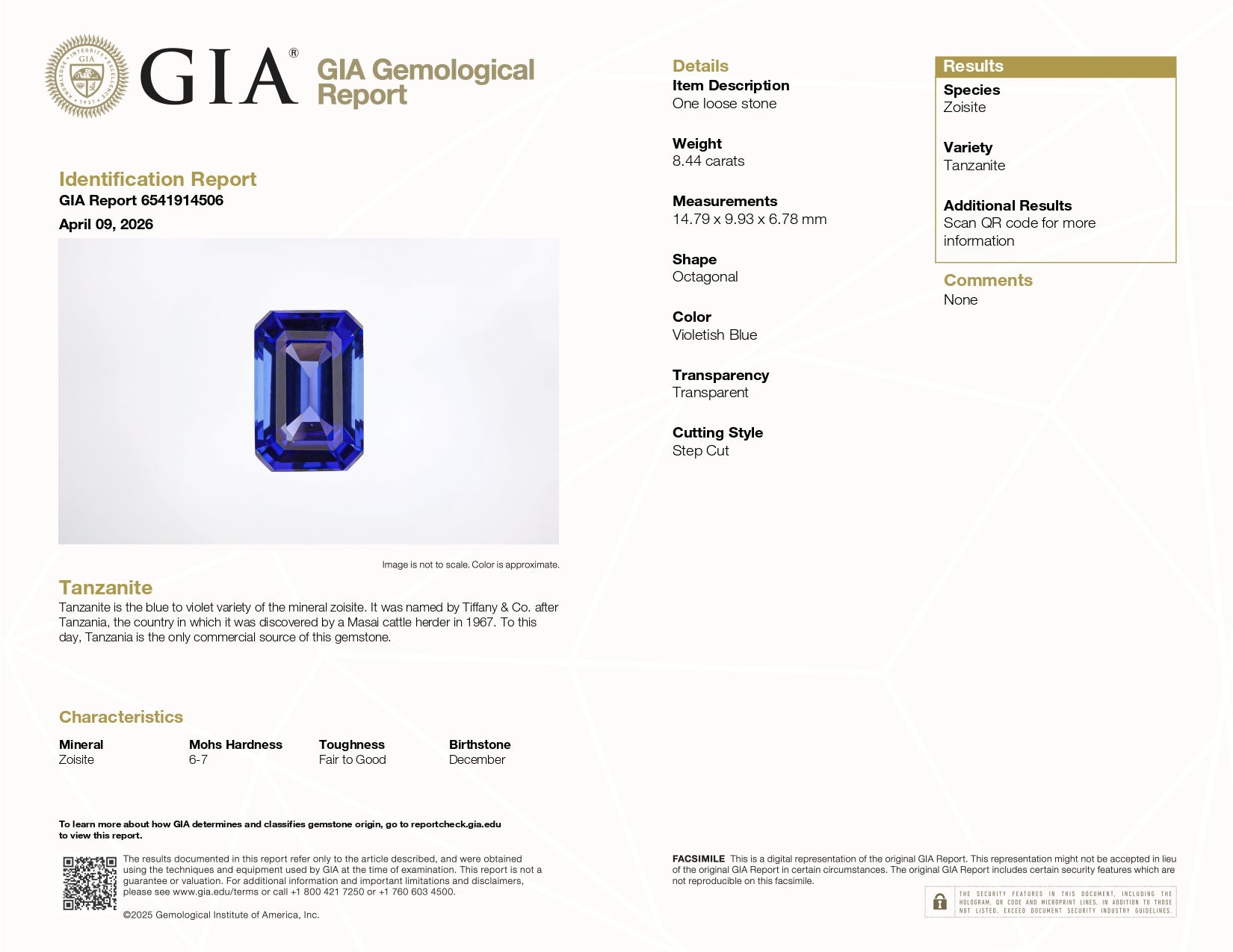 8.44 ct Emerald Cut Tanzanite Gemstone – GIA Certified