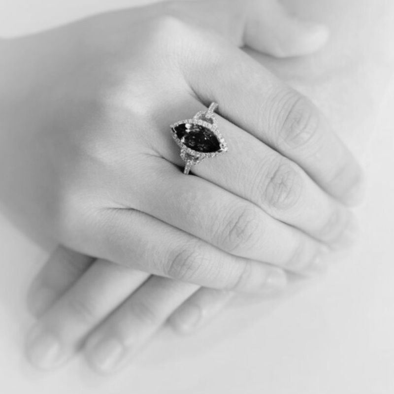 Marquise Cut Tanzanite Ring with Diamond Halo & Band