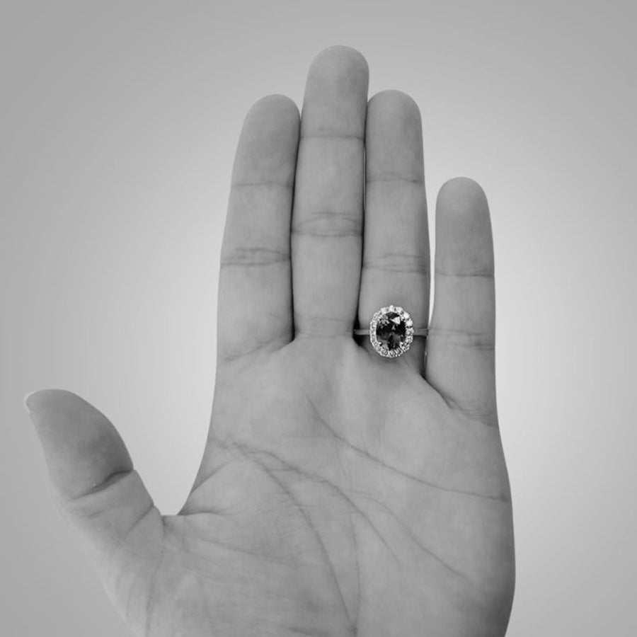 ”Kate” 2.20 Ct Oval Tanzanite & Diamond Halo Ring