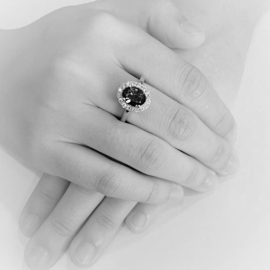 ”Kate” 2.20 Ct Oval Tanzanite & Diamond Halo Ring