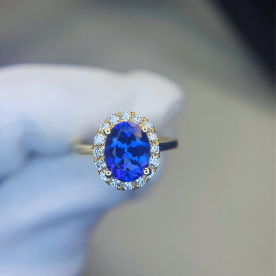 ”Kate” 2.20 Ct Oval Tanzanite & Diamond Halo Ring
