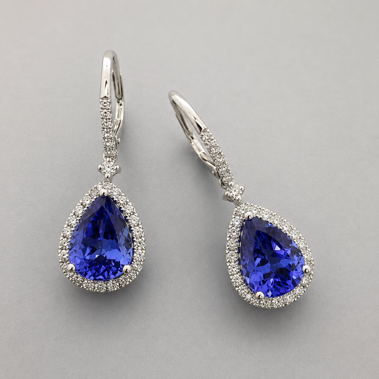 5.50 Ct Pear-Shaped Tanzanite & Diamond Drop Earrings