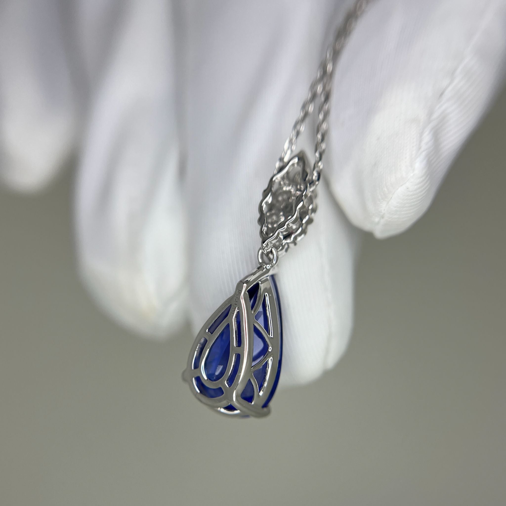 " Night Sky" Pear Tanzanite Diamond Drop Necklace in White Gold