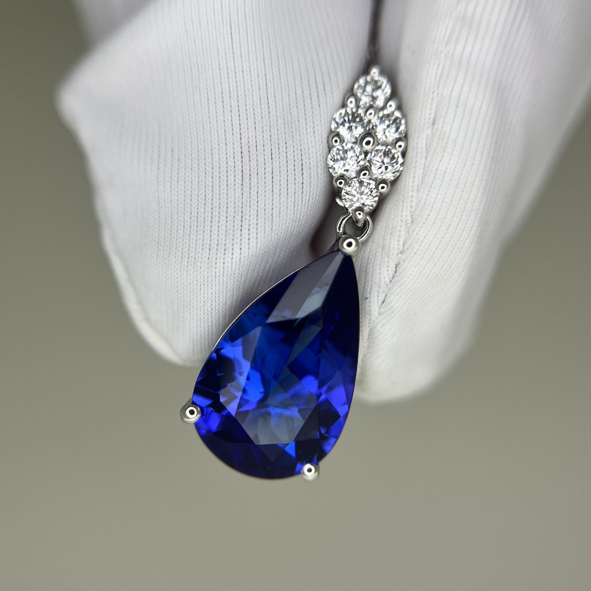 " Night Sky" Pear Tanzanite Diamond Drop Necklace in White Gold