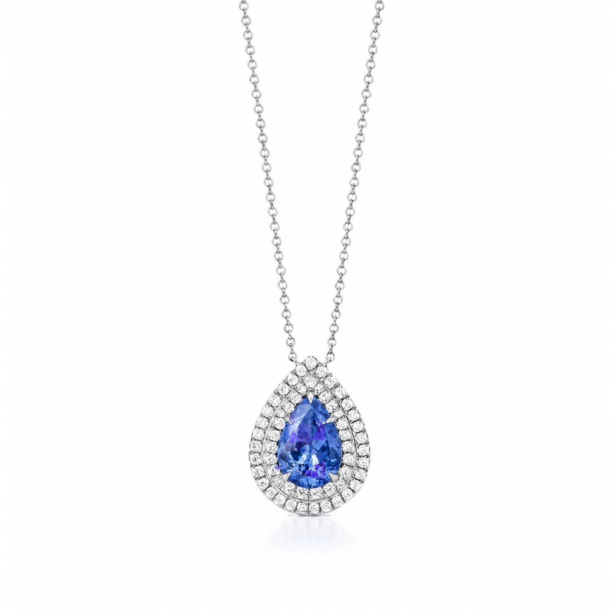 Pear-Shaped Tanzanite & Diamond Double Halo Pendant