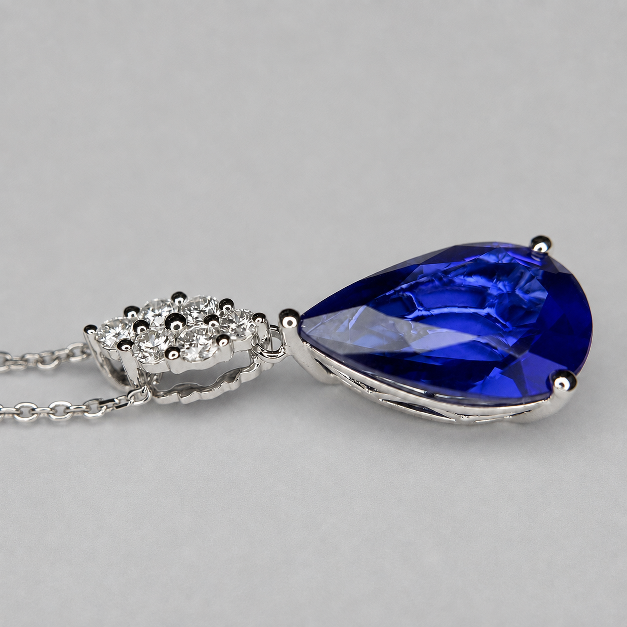 " Night Sky" Pear Tanzanite Diamond Drop Necklace in White Gold