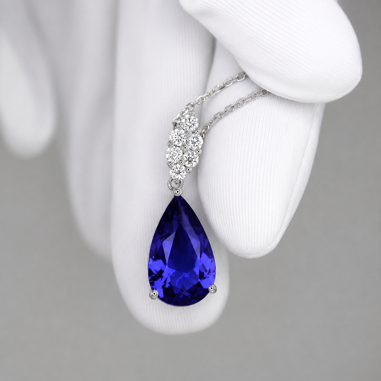 " Night Sky" Pear Tanzanite Diamond Drop Necklace in White Gold