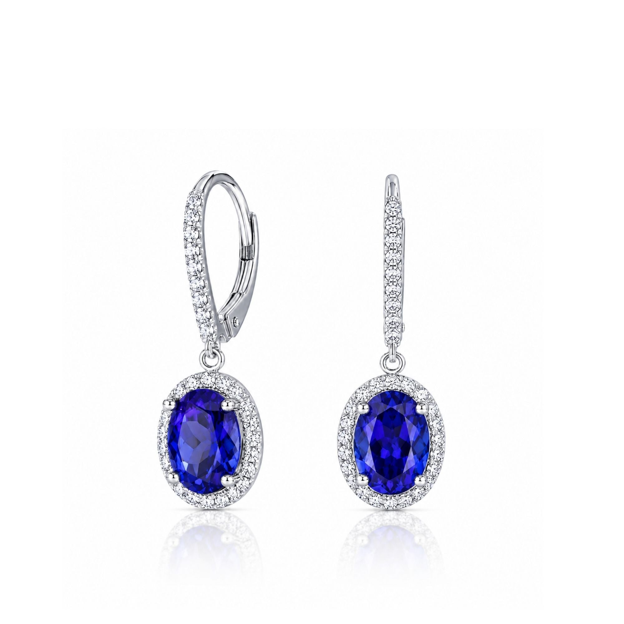 Superb Tanzanite & Diamond Halo Drop Earrings