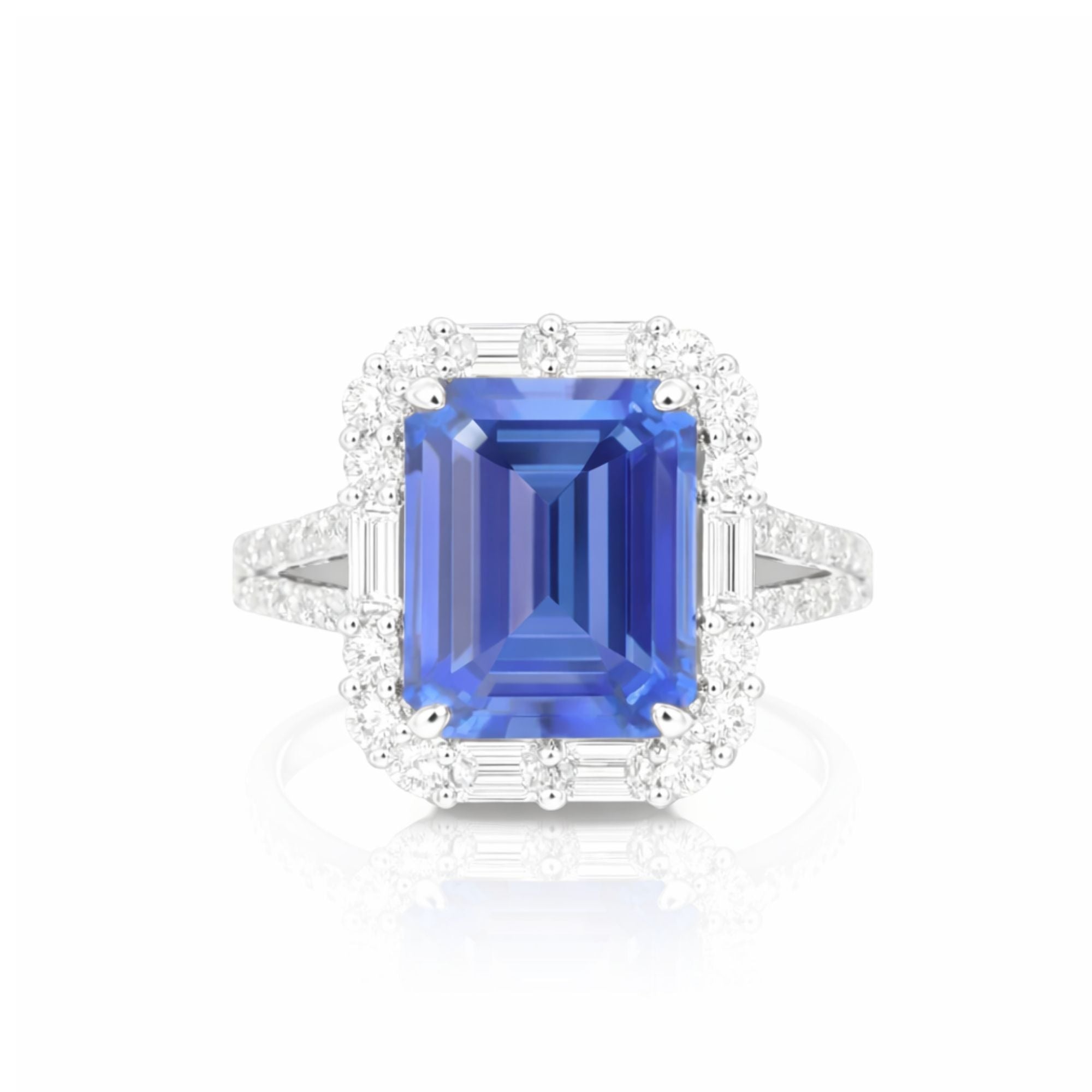 Emerald Cut Tanzanite & Baguette Diamond Ring – Made to Order