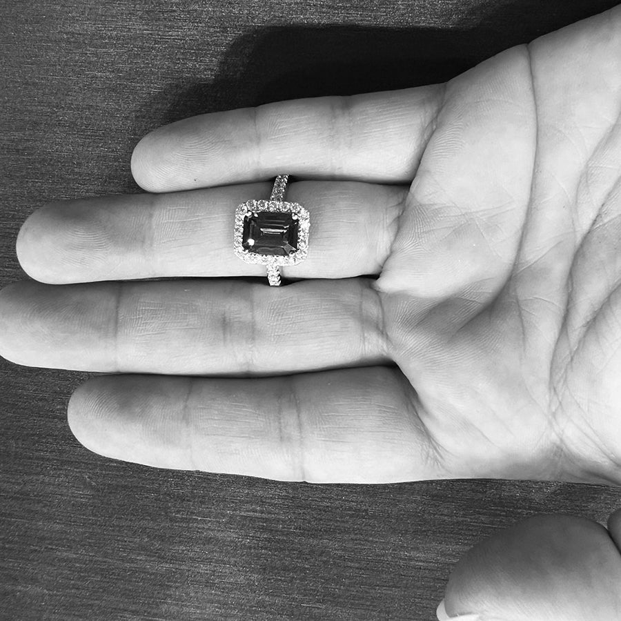 2.00 Ct Emerald Cut Tanzanite & Diamond Halo Ring