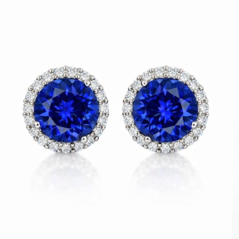 Exceptional Tanzanite (+5 Carat) and Diamond Halo Stud Earrings – 18ct White Gold