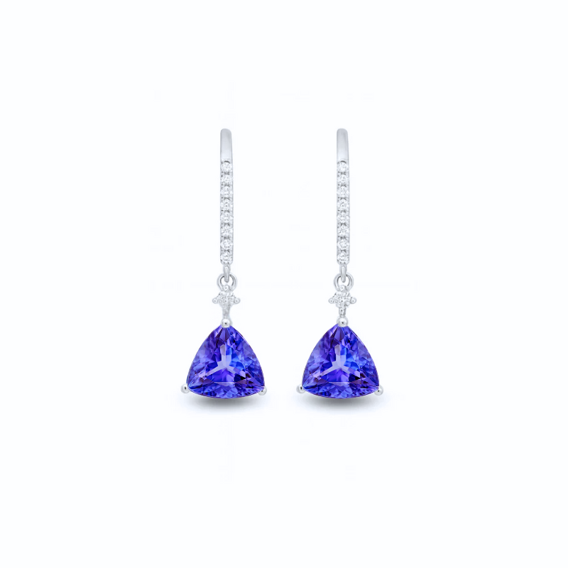 2.46 Ct Tanzanite Trillion Cut  & Diamond Earrings