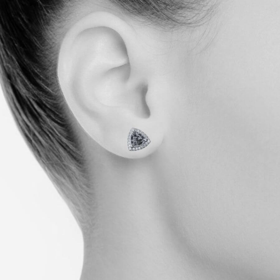 Trillion Cut Tanzanite & Diamond Stud Earrings in 14k White Gold