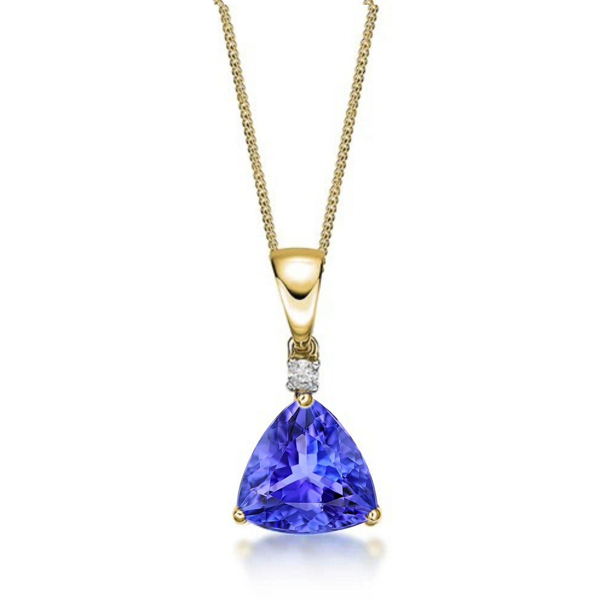 Trillion Cut Tanzanite & Diamond Pendant in Yellow Gold