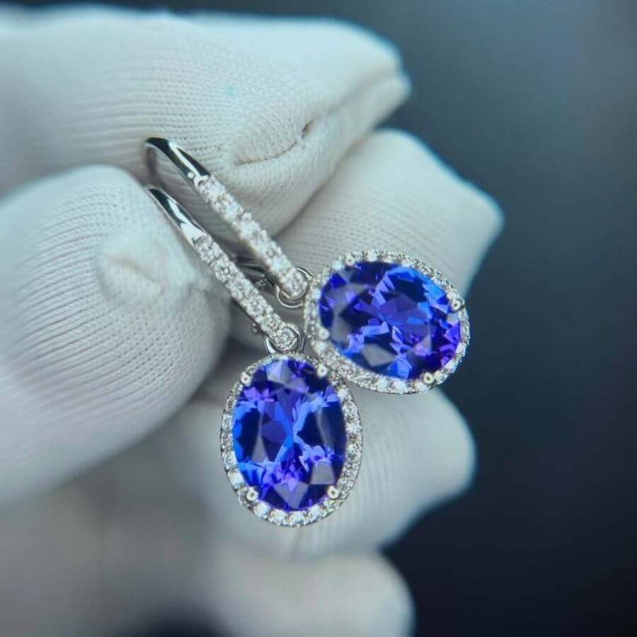 4.00 Ct Tanzanite & Diamond Halo Drop Earrings