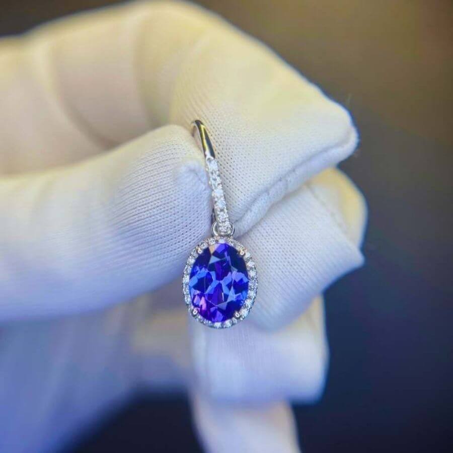 4.00 Ct Tanzanite & Diamond Halo Drop Earrings