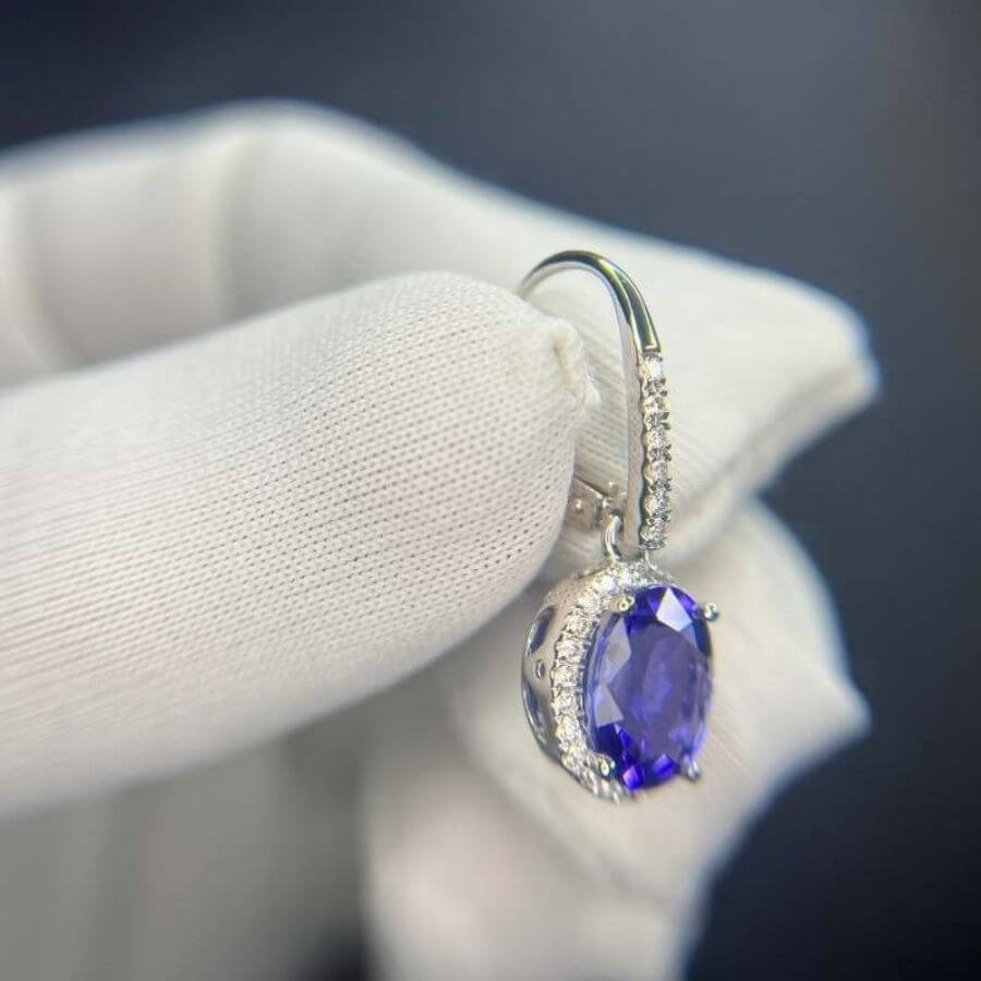 4.00 Ct Tanzanite & Diamond Halo Drop Earrings