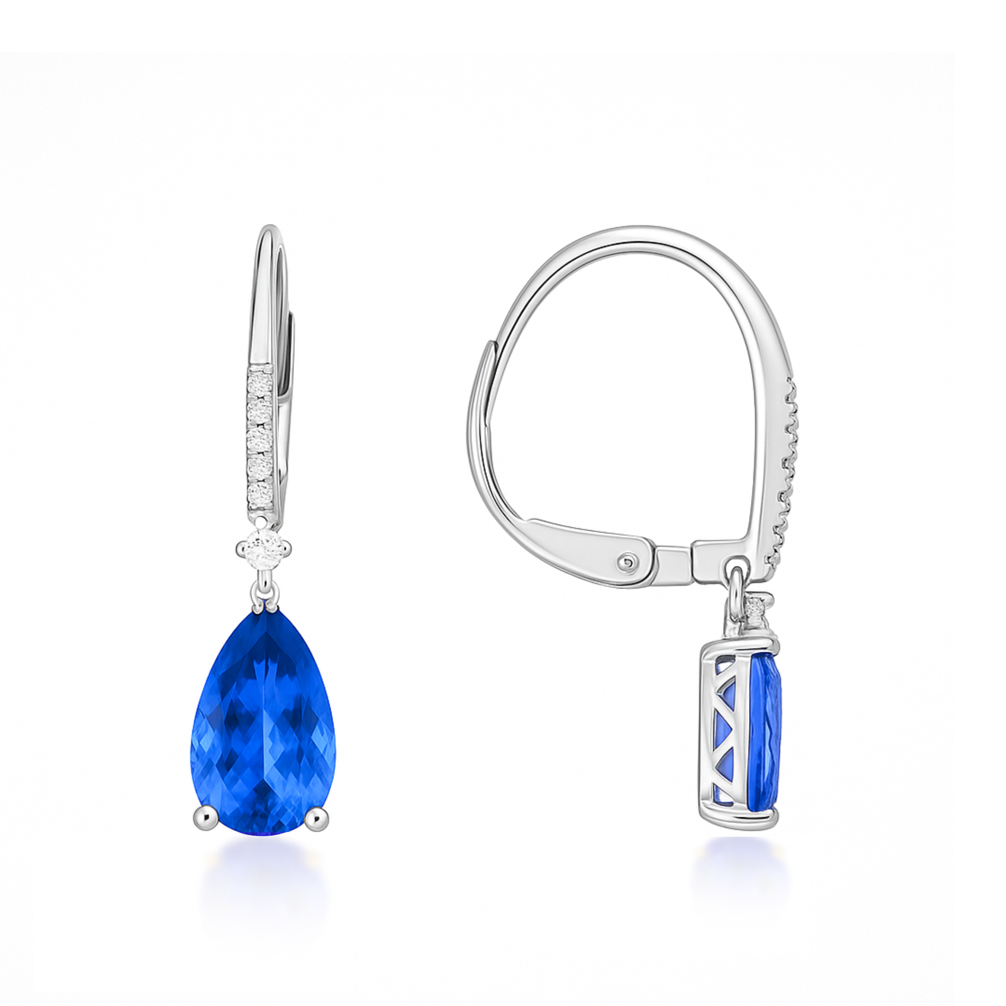 Pear-Shaped Tanzanite & Diamond Drop Earrings in White Gold