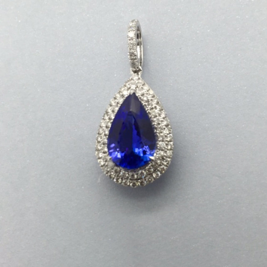 2.25 Ct Pear-Shaped Tanzanite Pendant With Diamond Halo