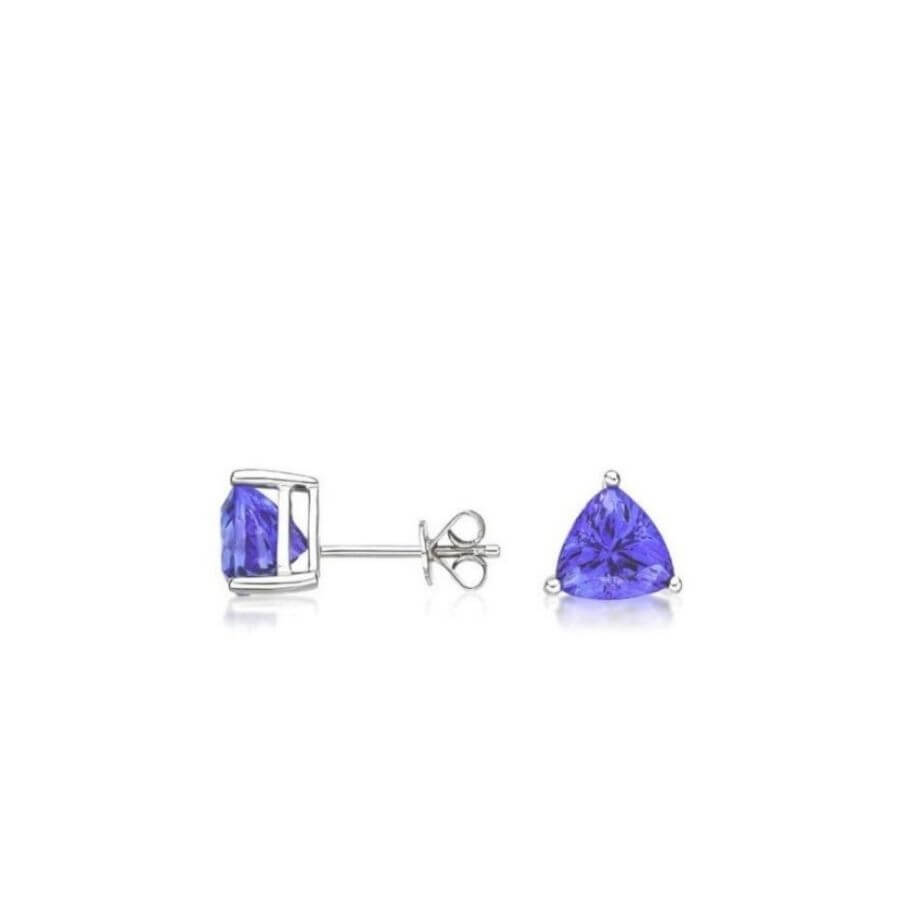 Violet Trillion Cut Tanzanite Stud Earrings in 14k White Gold