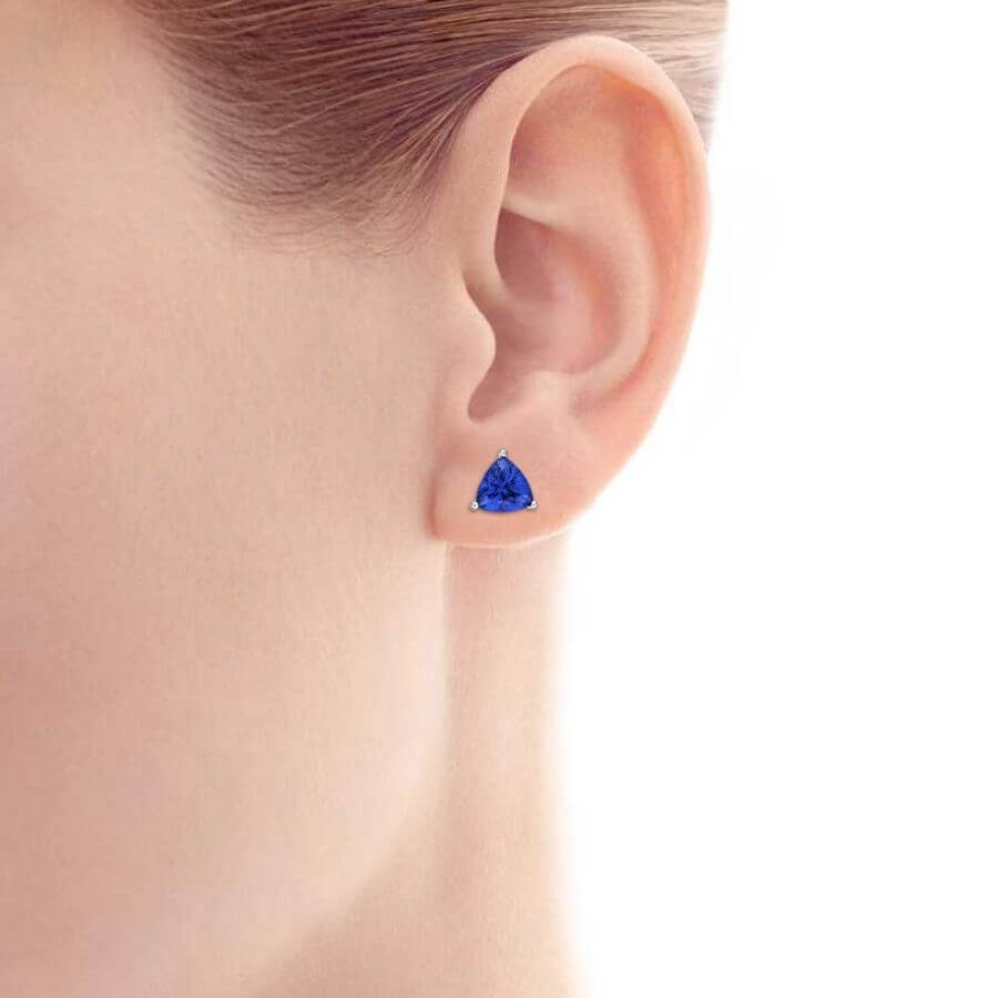 Trillion Cut Tanzanite Stud Earrings in 14k White Gold