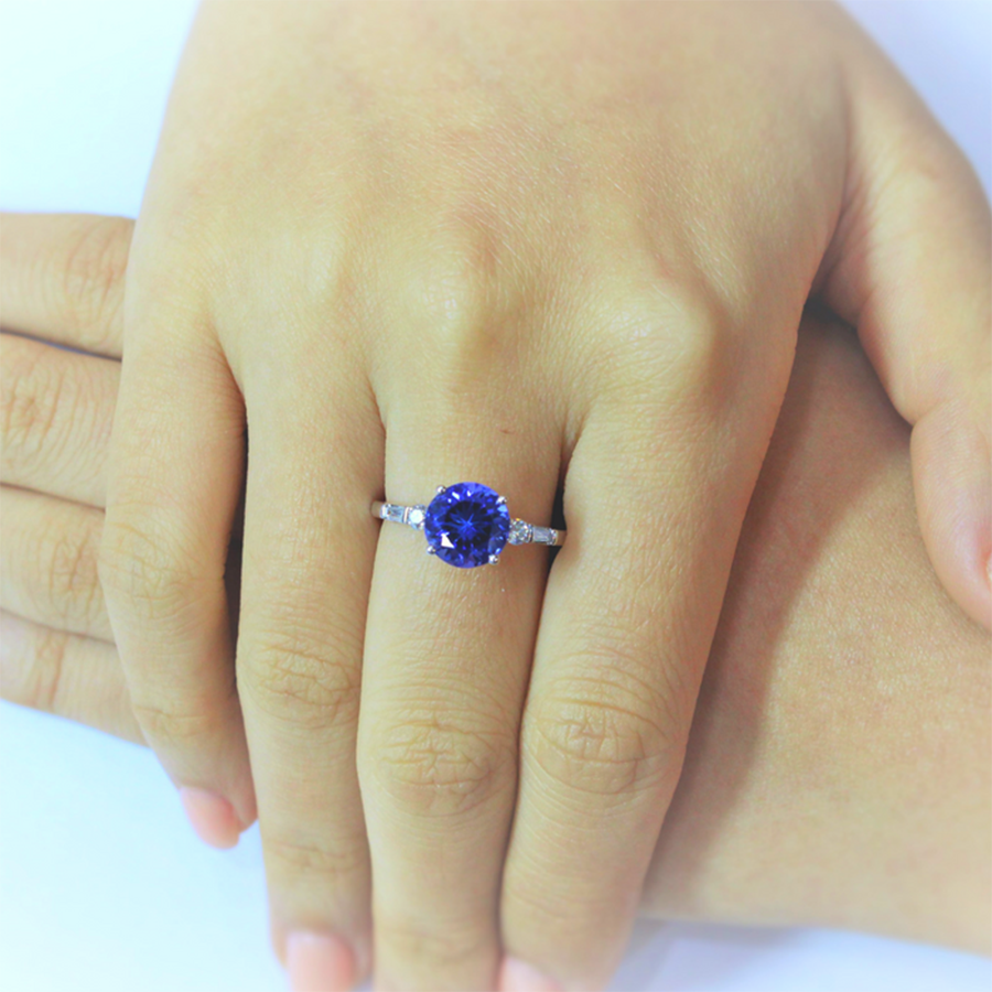 Tiffany Style Tanzanite & Diamond Ring