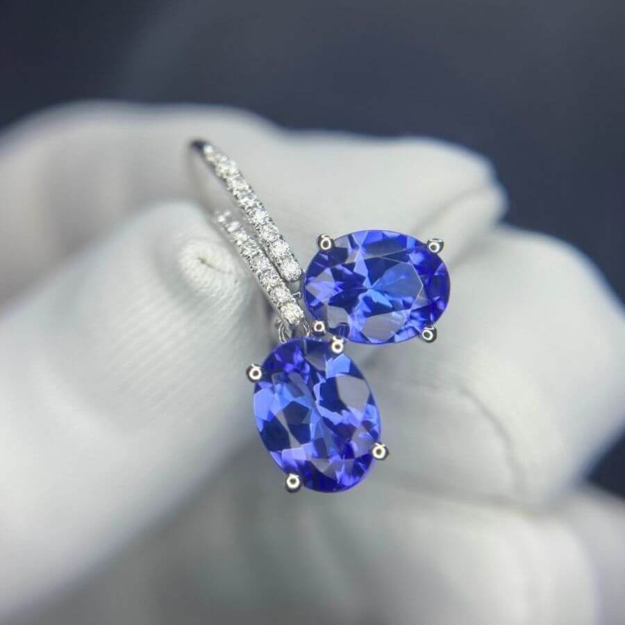 3.85 Ct Oval Tanzanite Drop Earrings With Hooks