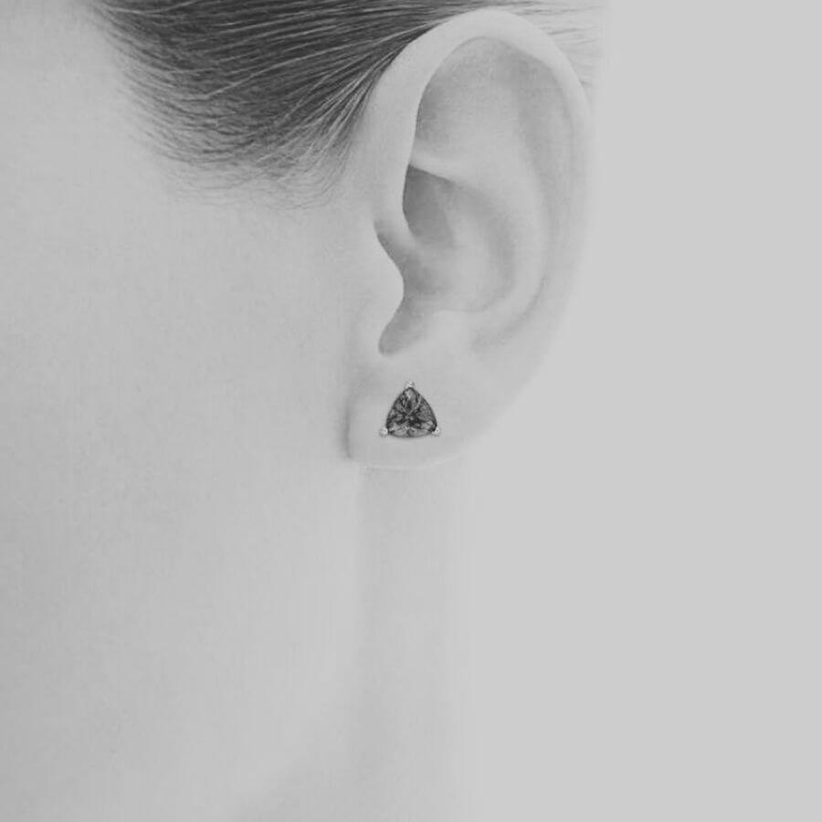 Violet Trillion Cut Tanzanite Stud Earrings in 14k White Gold