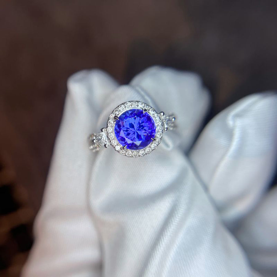 Vintage Style 2.10 Ct Tanzanite & Diamond Engagement Ring