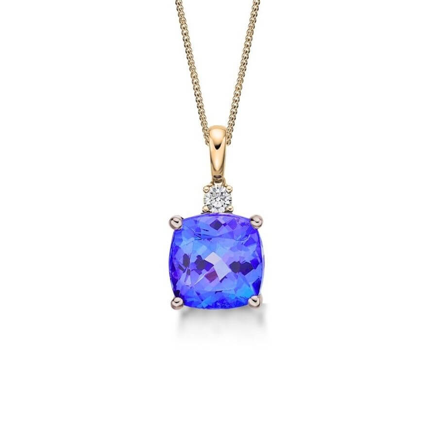 1.86 Ct Cushion Cut Tanzanite Pendant in Yellow Gold
