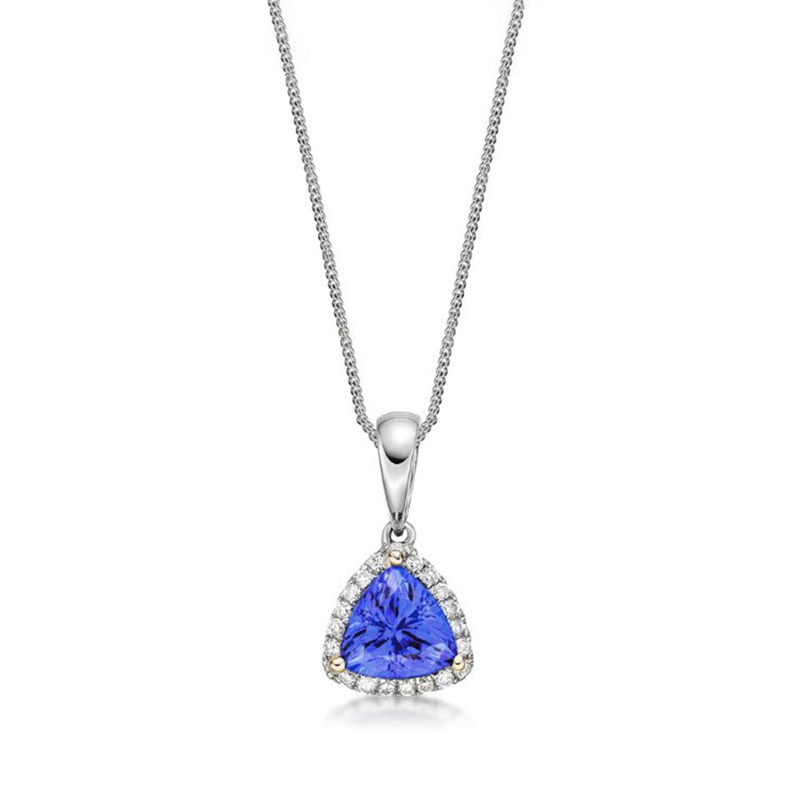 1.00 Ct Trillion Cut Tanzanite Pendant With Diamond Halo