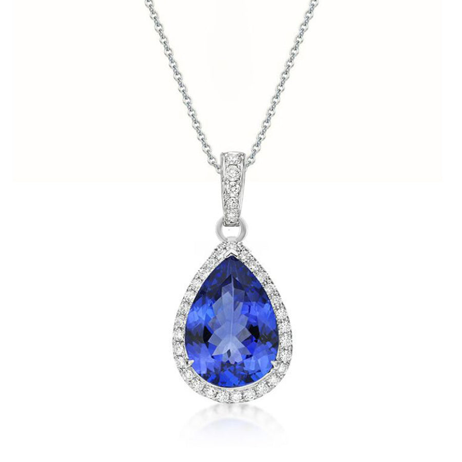 2.91 Ct Pear-Shaped Tanzanite Pendant With Diamond Halo