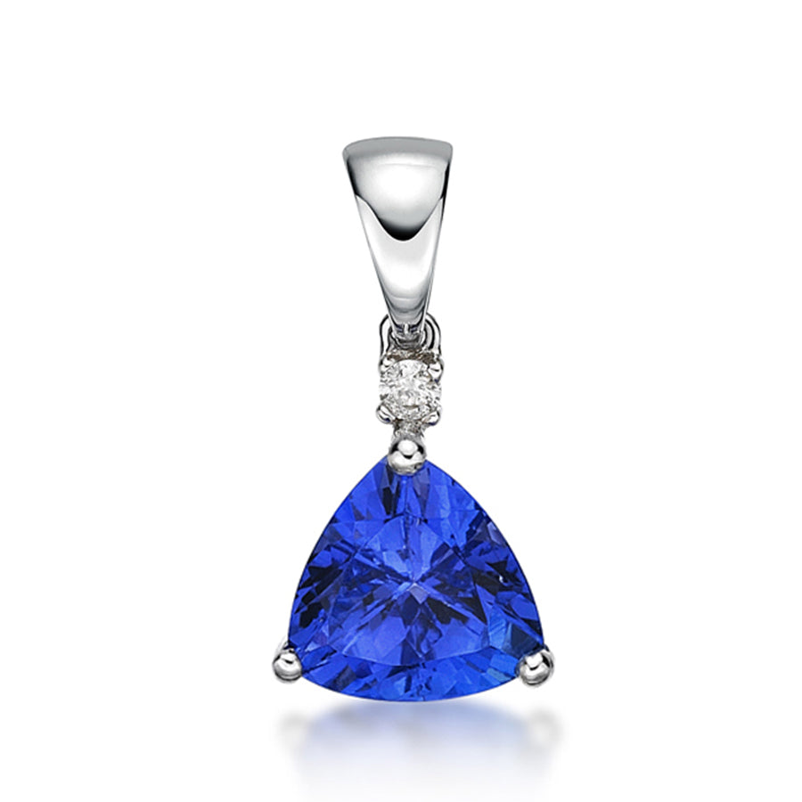 Trillion Cut Tanzanite & Diamond Pendant in White or Yellow Gold