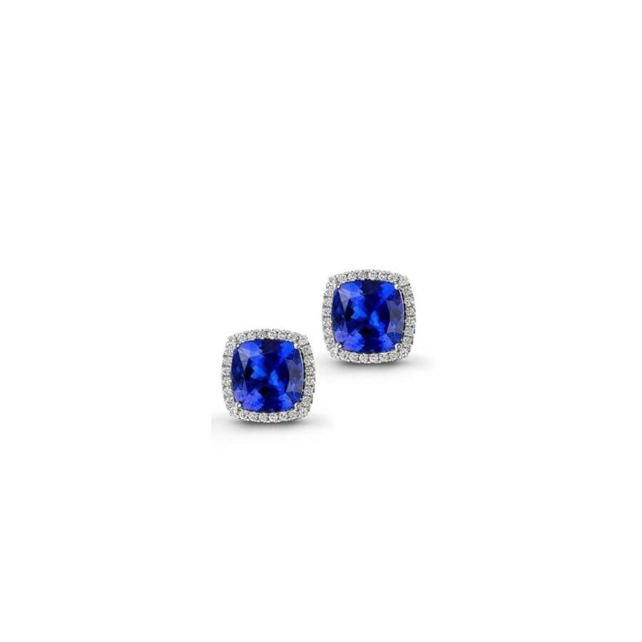 Exceptional 3.25 Ct Cushion Cut & Diamond Halo Tanzanite Earrings