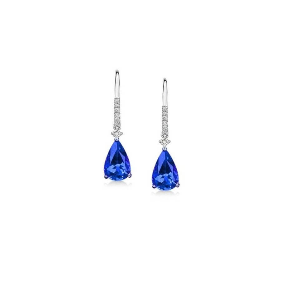 Pear-Shaped Tanzanite & Diamond Drop Earrings in White Gold