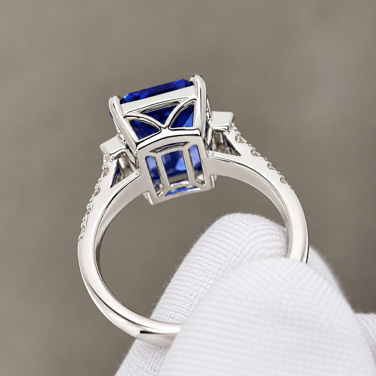 Emerald Cut Tanzanite Art Deco Ring & Baguette Diamonds
