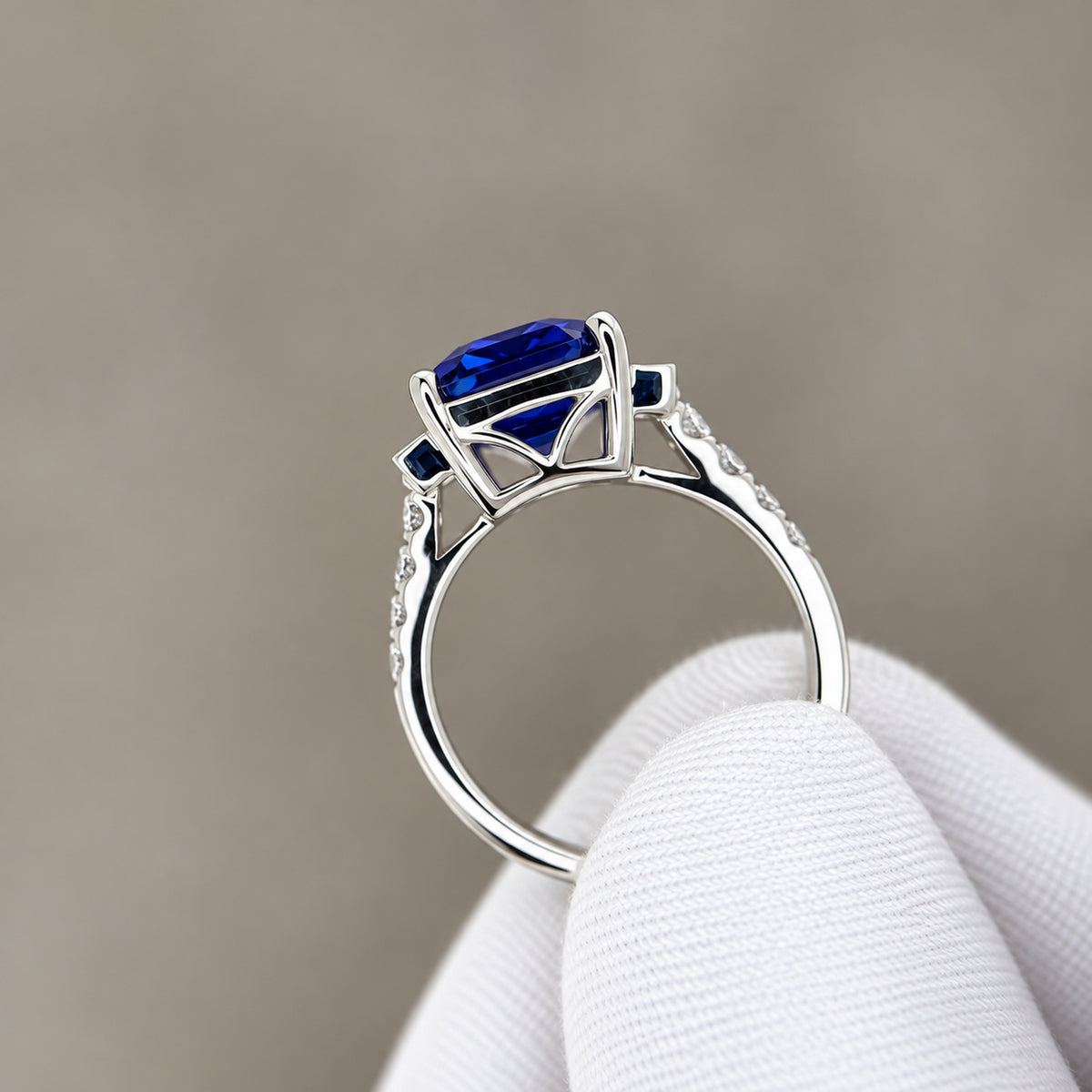Emerald Cut Tanzanite Art Deco Ring & Baguette Diamonds